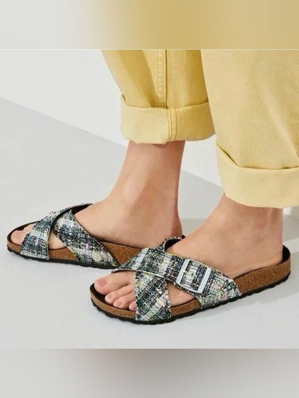 🌟 Birkenstock Multicolor Tweed Cross-Strap Cork Sandals